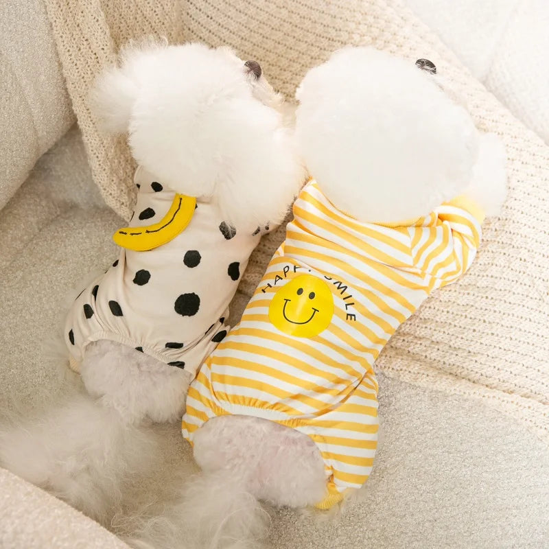 Pet Dog Clothes Striped Smile Print Jumpsuits, Pajamas