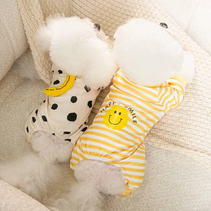Pet Dog Clothes Striped Smile Print Jumpsuits, Pajamas