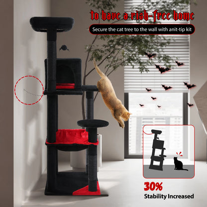 Cat Tree for Indoor Cats 5-Level Cat Tower for Large Cats with Large Hammock Sisal Covered Scratching Posts