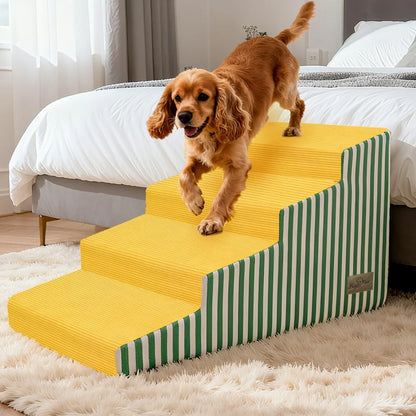 Dog Damp Step 3/4/5 Steps High-Density Foam Dog Stairs with Gentle Slope for High Beds and Sofa, Washable Cover, Vibrant Color