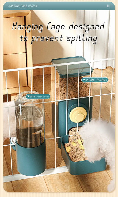Automatic Pet Bowls Cage Hanging Feeder Dog Water Bottle Food Container Dispenser Bowl for Puppy or Cats