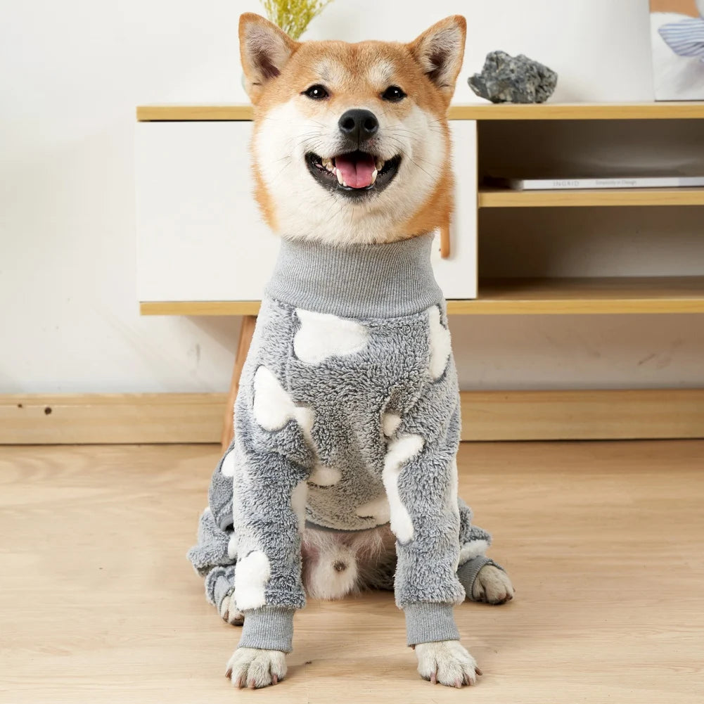 Warm Fleece Puppy Dog Pajamas Pet Overalls Costumes For Small - Large Dogs