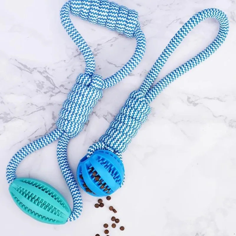 Interactive Dog Treat Ball 18x13cm, Chew Resistant Rope Toy with Food Dispensing