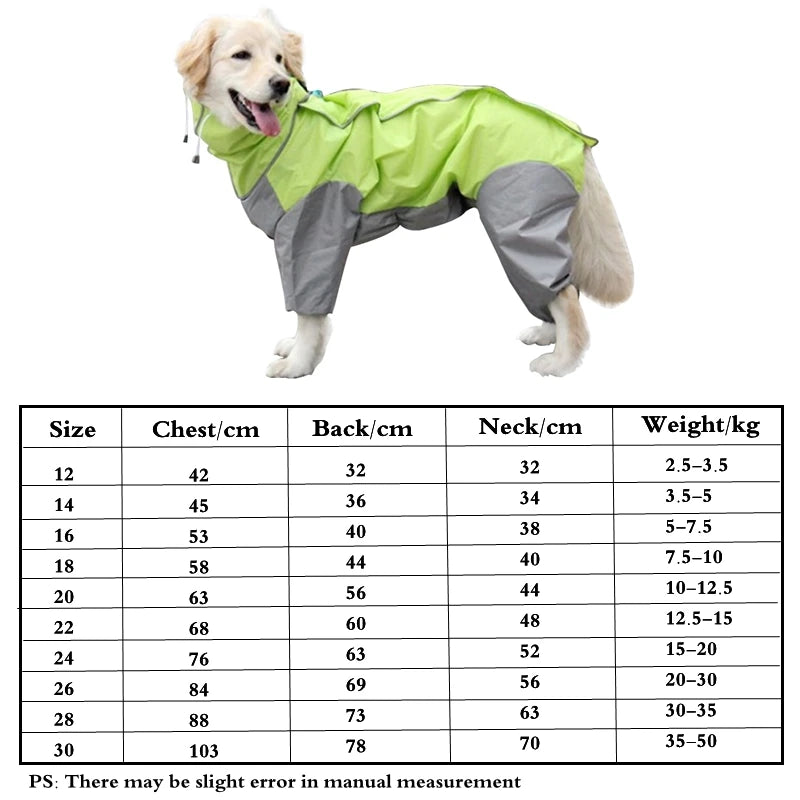 Dog Raincoat Waterproof Hooded Jumpsuit Cloak For Small or Big Dogs