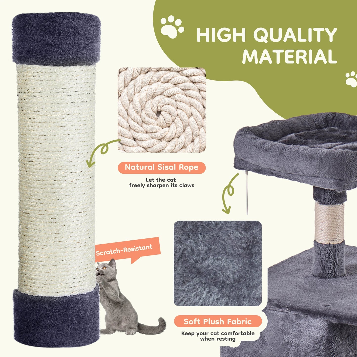 Cat Tree Tower 66 Inch Large Multi Level Cat Climbing Tower with Condo Natural Sisal Scratching Posts