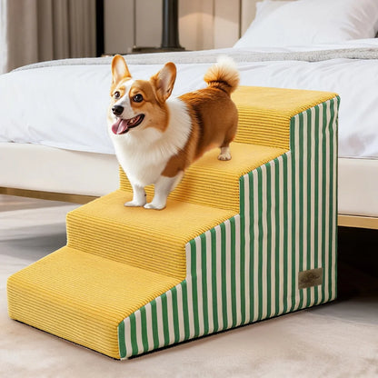Dog Damp Step 3/4/5 Steps High-Density Foam Dog Stairs with Gentle Slope for High Beds and Sofa, Washable Cover, Vibrant Color