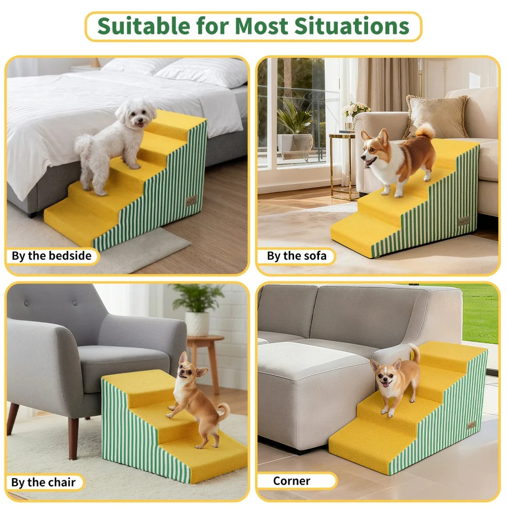 Dog Damp Step 3/4/5 Steps High-Density Foam Dog Stairs with Gentle Slope for High Beds and Sofa, Washable Cover, Vibrant Color