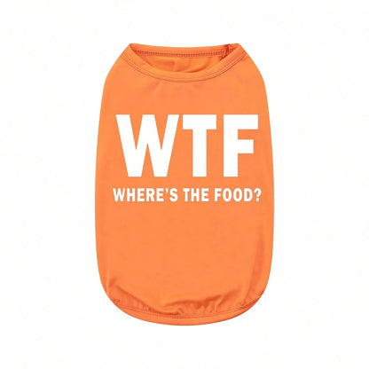 1pc Letter Print Dog Vest Tank Top, Featuring A Playful 'Where's The Food' Back Print
