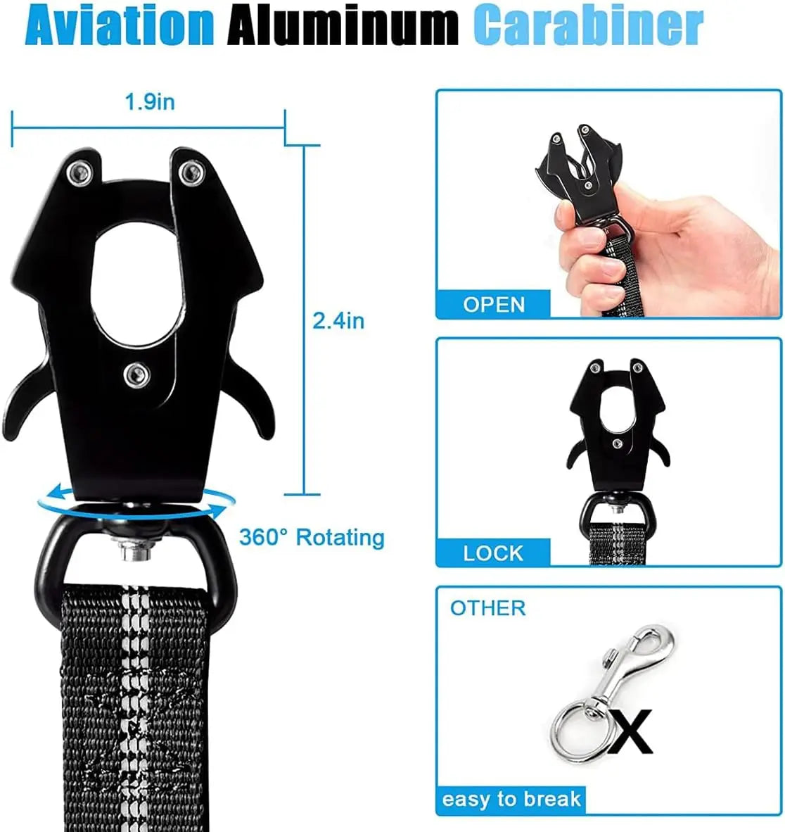 Reflective Shock Absorbing Pet Leashes with Car Seatbelt for Large Dogs, Heavy Duty Tactical Bungee Dog Leash