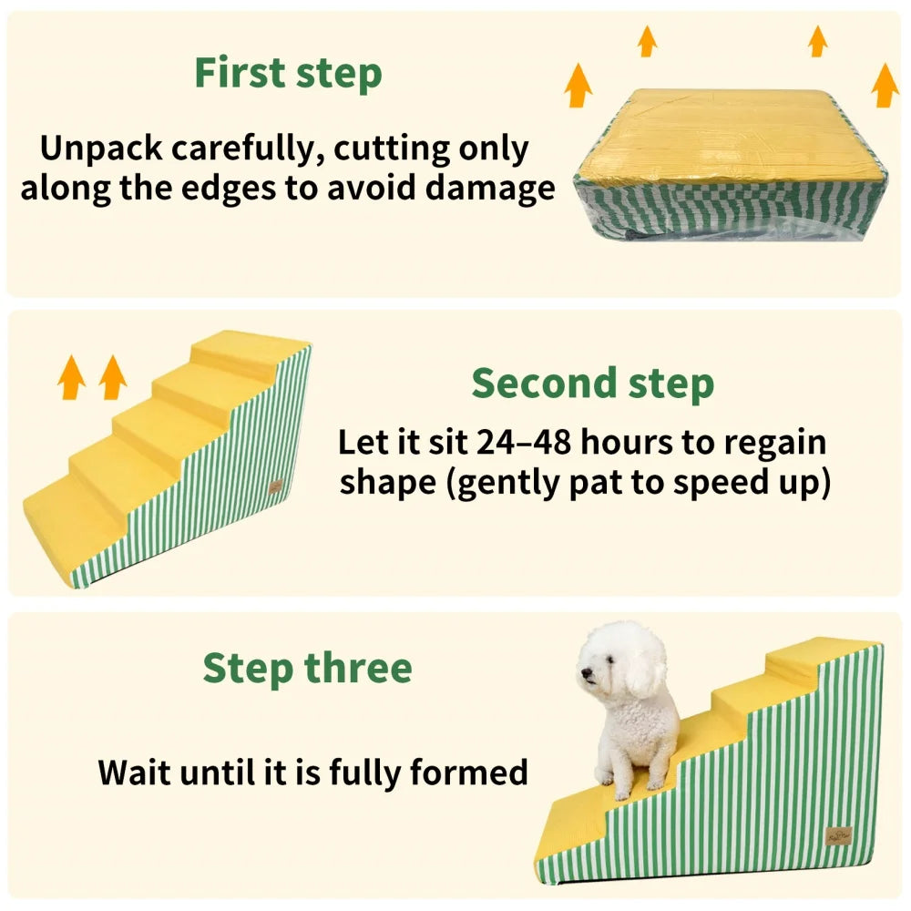 Dog Damp Step 3/4/5 Steps High-Density Foam Dog Stairs with Gentle Slope for High Beds and Sofa, Washable Cover, Vibrant Color