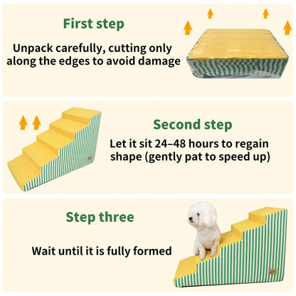 Dog Damp Step 3/4/5 Steps High-Density Foam Dog Stairs with Gentle Slope for High Beds and Sofa, Washable Cover, Vibrant Color