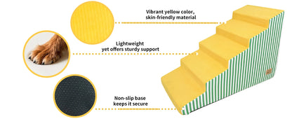 Dog Damp Step 3/4/5 Steps High-Density Foam Dog Stairs with Gentle Slope for High Beds and Sofa, Washable Cover, Vibrant Color