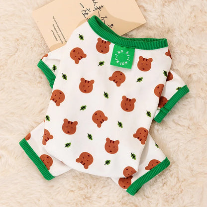 Pet Dog Clothes Striped Smile Print Jumpsuits, Pajamas