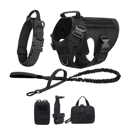 Tactical Dog Harness Collar/Harness and Leash Molle Pouches For Medium Large & Dogs