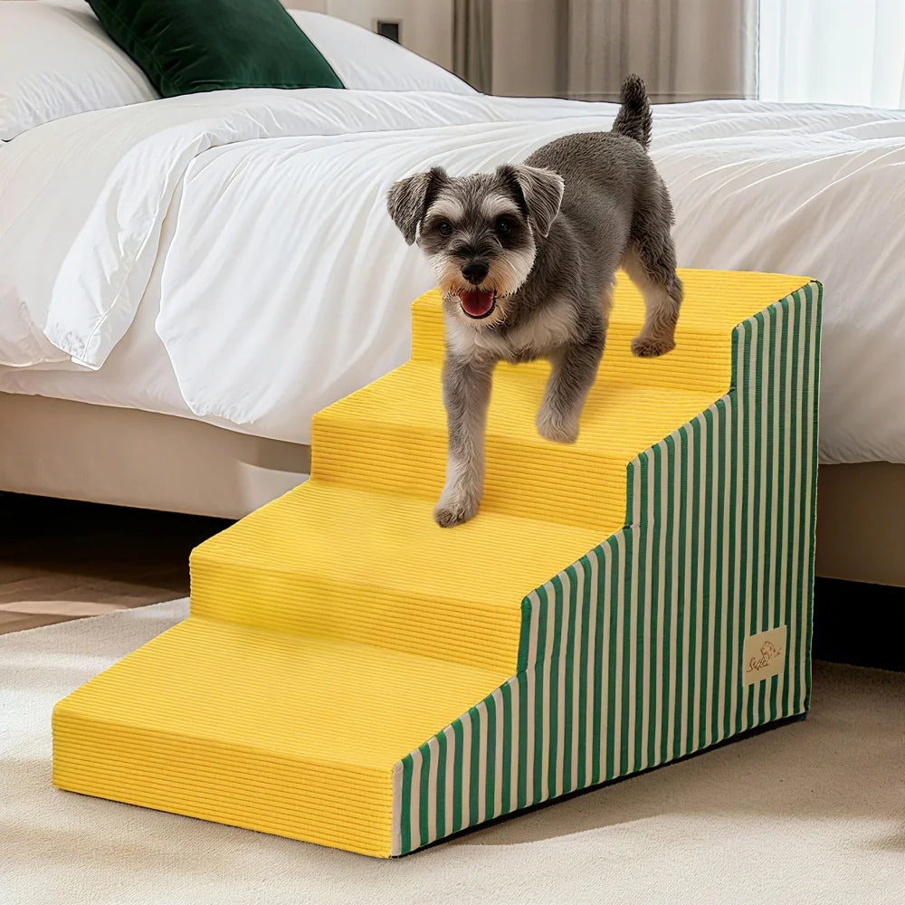 Dog Damp Step 3/4/5 Steps High-Density Foam Dog Stairs with Gentle Slope for High Beds and Sofa, Washable Cover, Vibrant Color