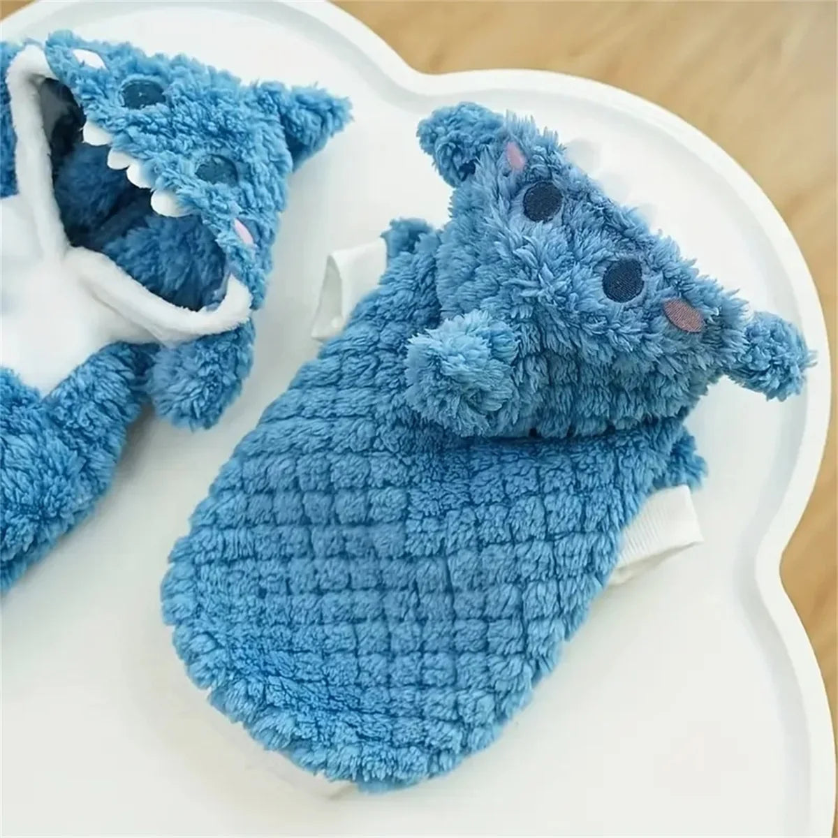 Cozy Shark Plush Pet Hoodie - Thick, Warm Fleece Sweater for Small to Large Breeds