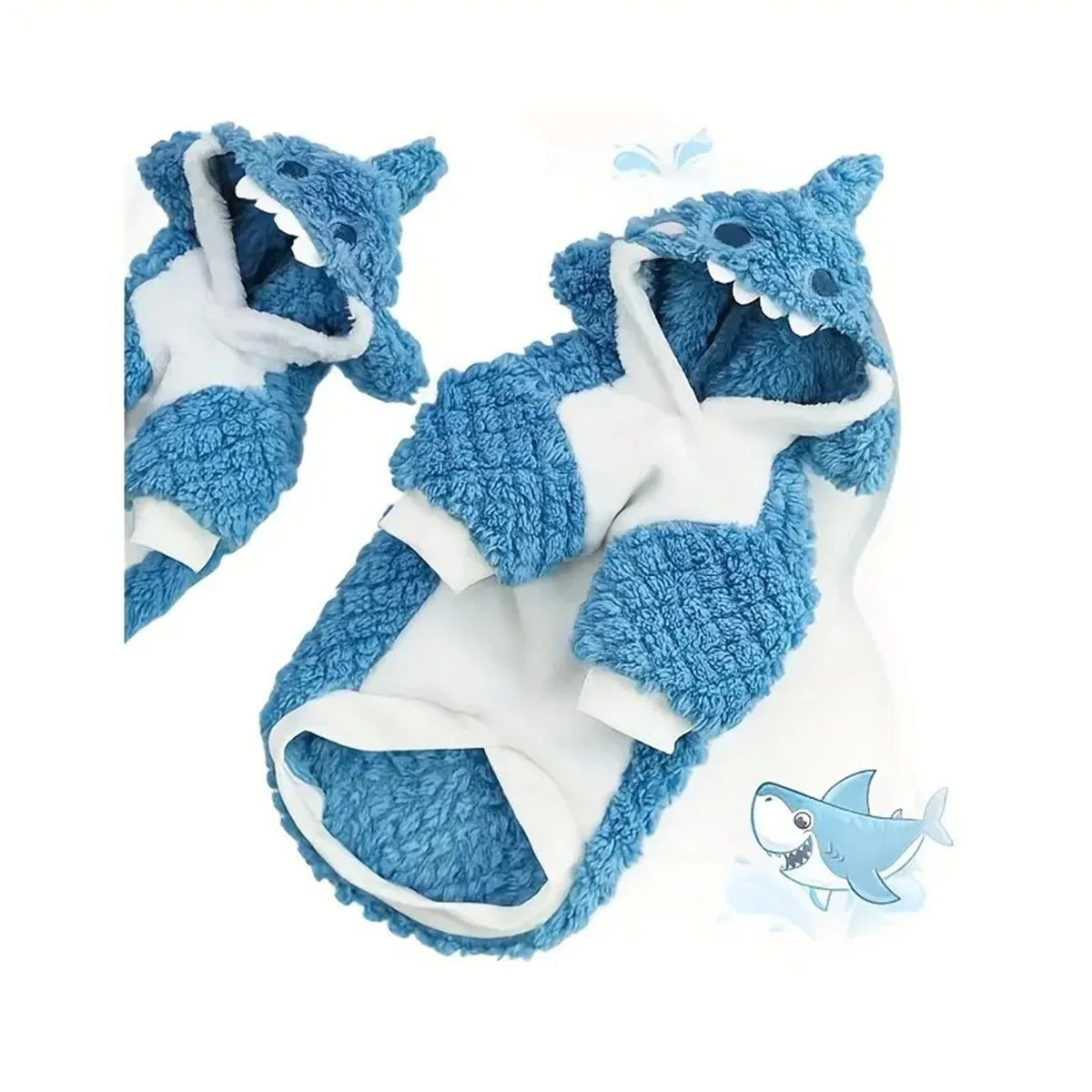 Cozy Shark Plush Pet Hoodie - Thick, Warm Fleece Sweater for Small to Large Breeds