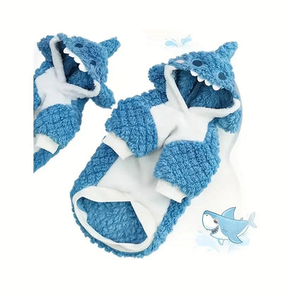 Cozy Shark Plush Pet Hoodie - Thick, Warm Fleece Sweater for Small to Large Breeds