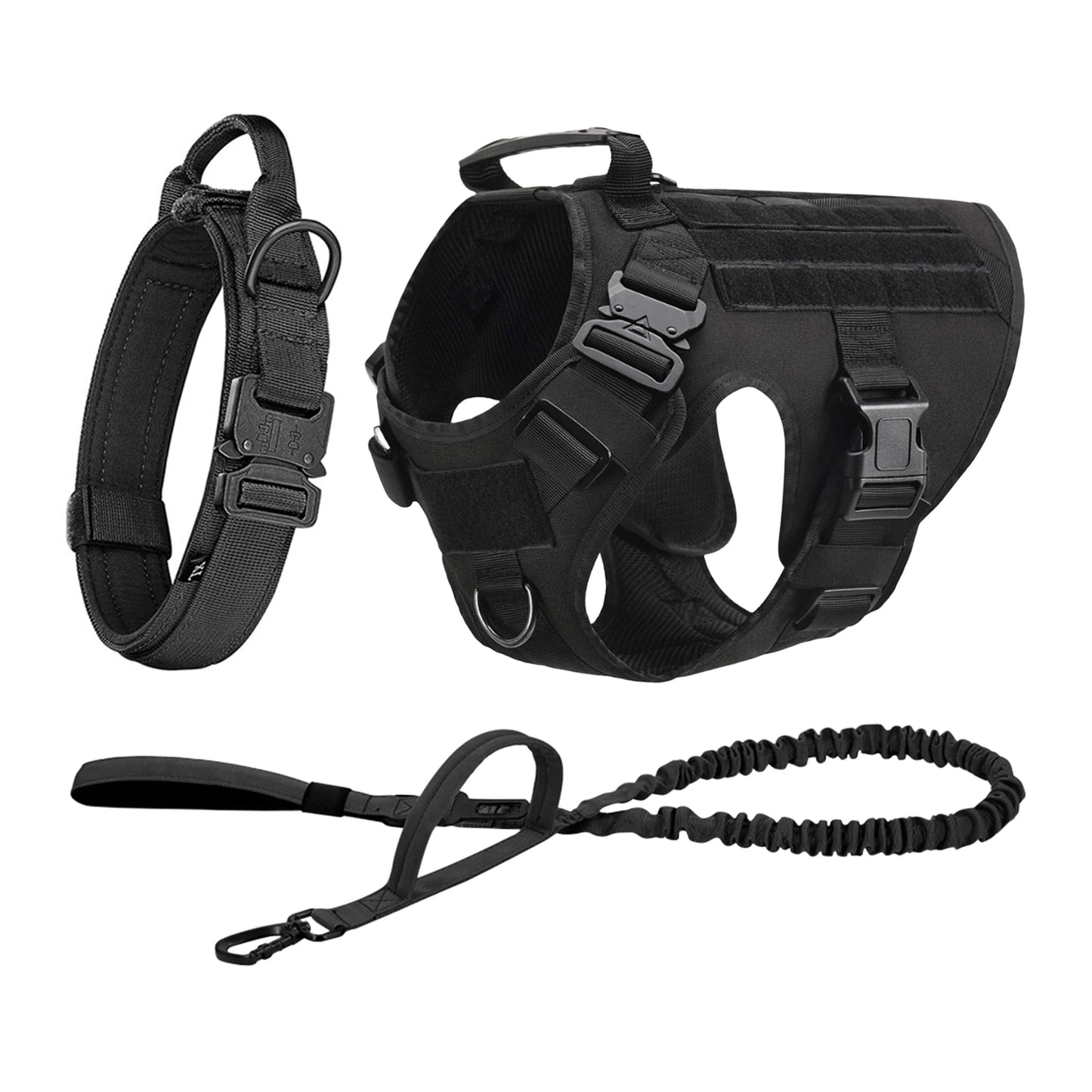 Tactical Dog Harness Collar/Harness and Leash Molle Pouches For Medium Large & Dogs