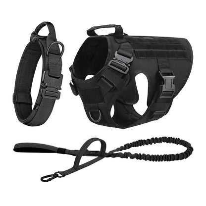 Tactical Dog Harness Collar/Harness and Leash Molle Pouches For Medium Large & Dogs