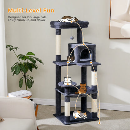 Cat Tree for Indoor Cats 5-Level Cat Tower for Large Cats with Large Hammock Sisal Covered Scratching Posts