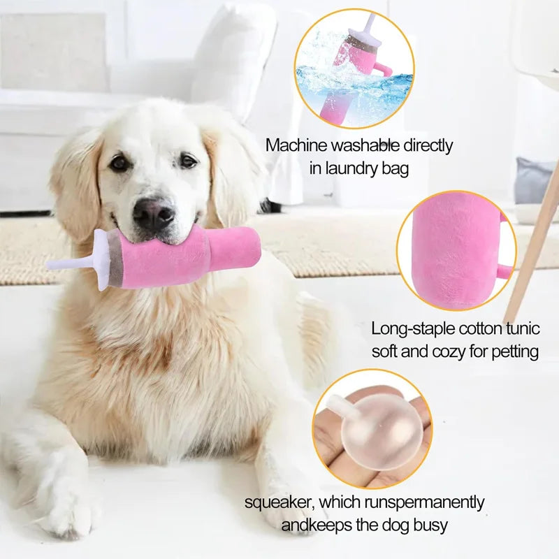Squeaky Pink Giant Tumbler Cup Plush Pet Toy, Tear-Resistant for Dogs & Cats, Machine-Washable