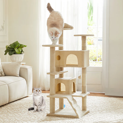 54in Tall Multi-Level Cat Tree Tower for Indoor Pet Furniture Stable Kitty Play House with Sisal Scratching Post