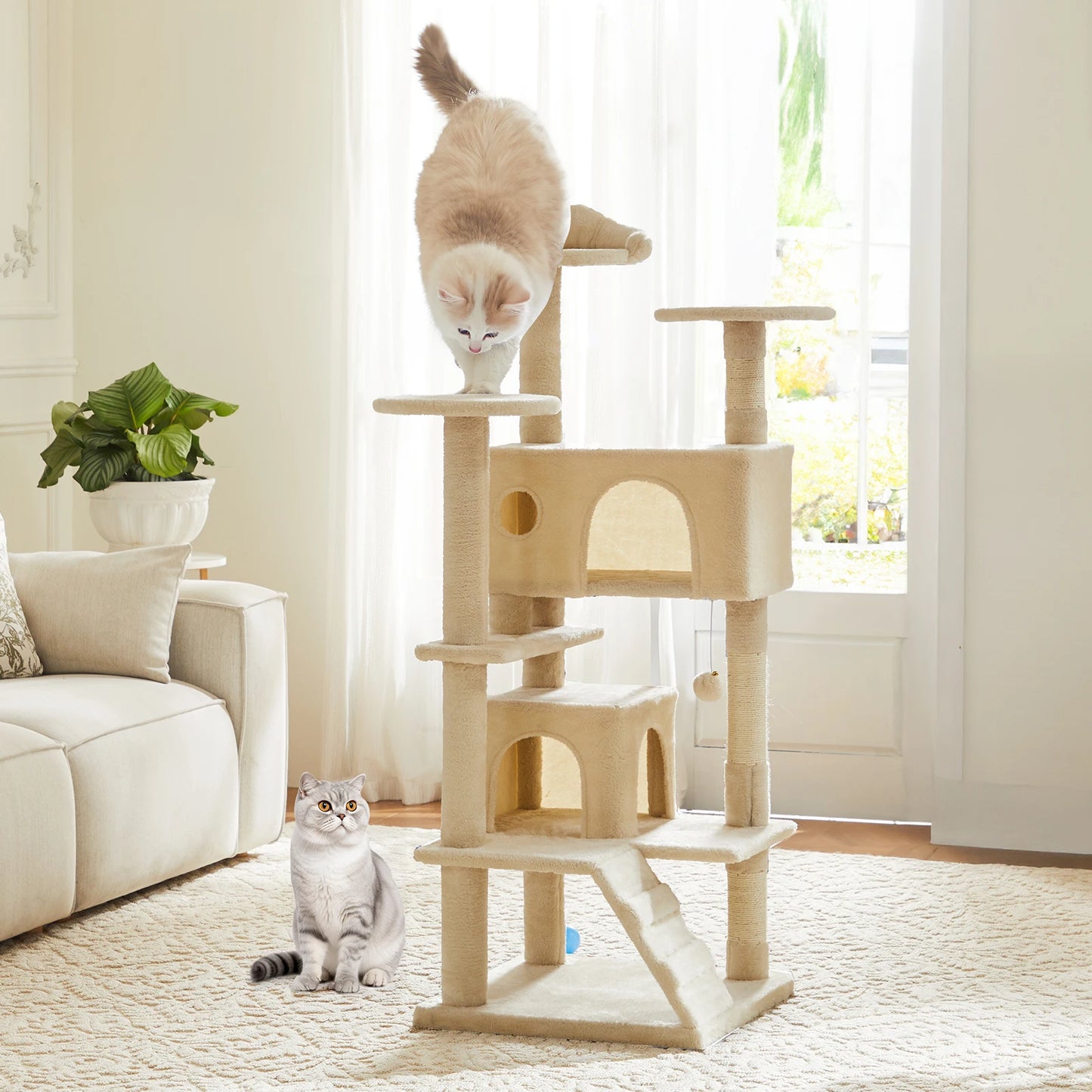 54in Tall Multi-Level Cat Tree Tower for Indoor Pet Furniture Stable Kitty Play House with Sisal Scratching Post
