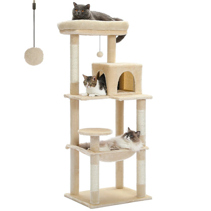 Cat Tree for Indoor Cats 5-Level Cat Tower for Large Cats with Large Hammock Sisal Covered Scratching Posts