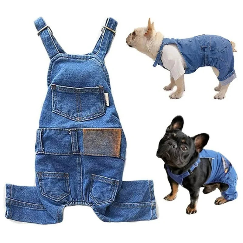 Fashion Soft Denim Pet Overalls - Jean Outfit Set for Small - Medium Breed Dogs