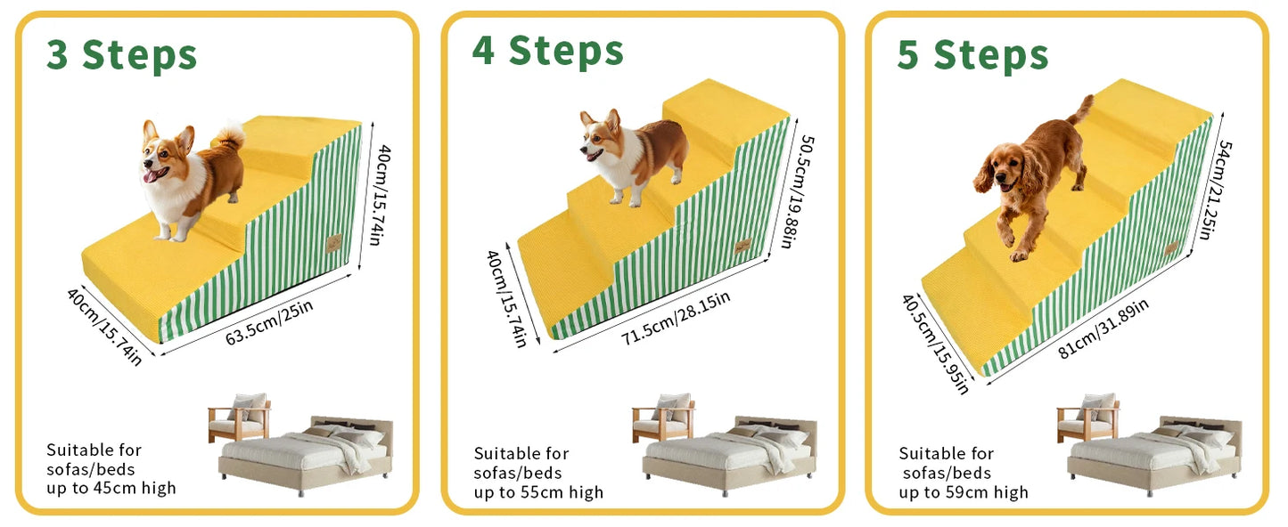 Dog Damp Step 3/4/5 Steps High-Density Foam Dog Stairs with Gentle Slope for High Beds and Sofa, Washable Cover, Vibrant Color
