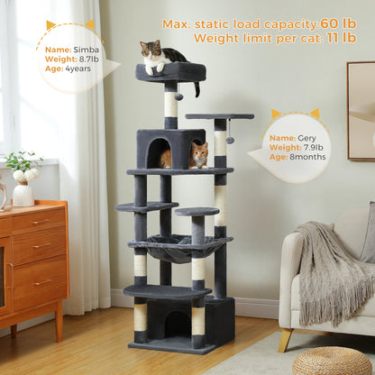 Large Cat Tree and Tower for Indoor Cats With Sisal-Covered Scratching Posts Spacious Hammock Padded Perches and Condos