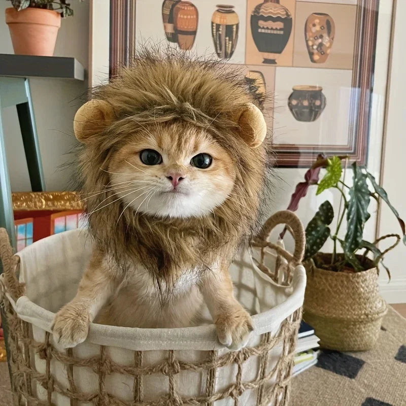 Cat Hairpiece Humorous Lion Mane Headgear for Small Dogs and Cats, Adjustable
