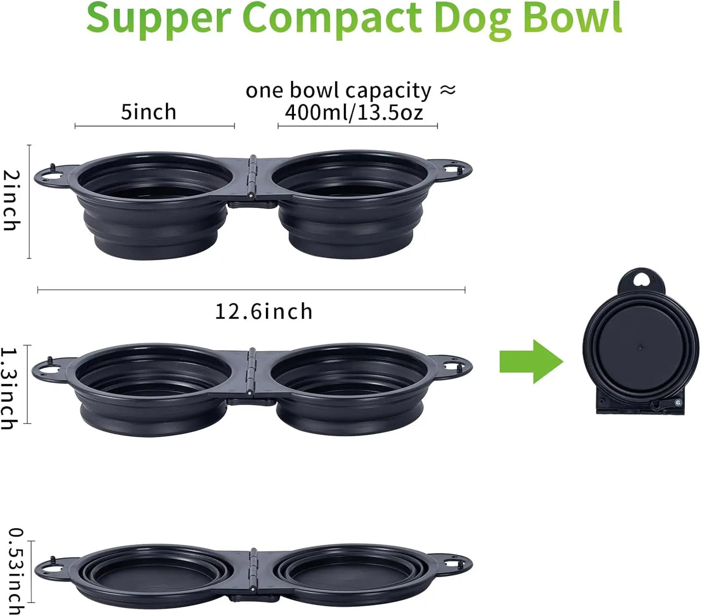 Collapsible Dual Dog Bowls with Lock Clips, Foldable Pet Food Water Feeder for Travel