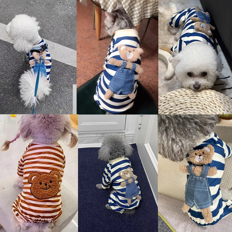 Pet Dog Clothes Striped Smile Print Jumpsuits, Pajamas