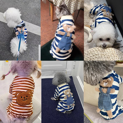 Pet Dog Clothes Striped Smile Print Jumpsuits, Pajamas