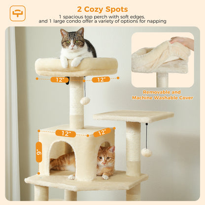 Large Cat Tree and Tower for Indoor Cats With Sisal-Covered Scratching Posts Spacious Hammock Padded Perches and Condos