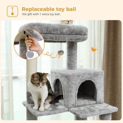 Cat Tree for Indoor Cats 5-Level Cat Tower for Large Cats with Large Hammock Sisal Covered Scratching Posts