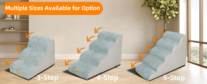 High Density Foam Curved Dog Stairs for High Beds 3/4/5 Tiers Dog Ramp Steps