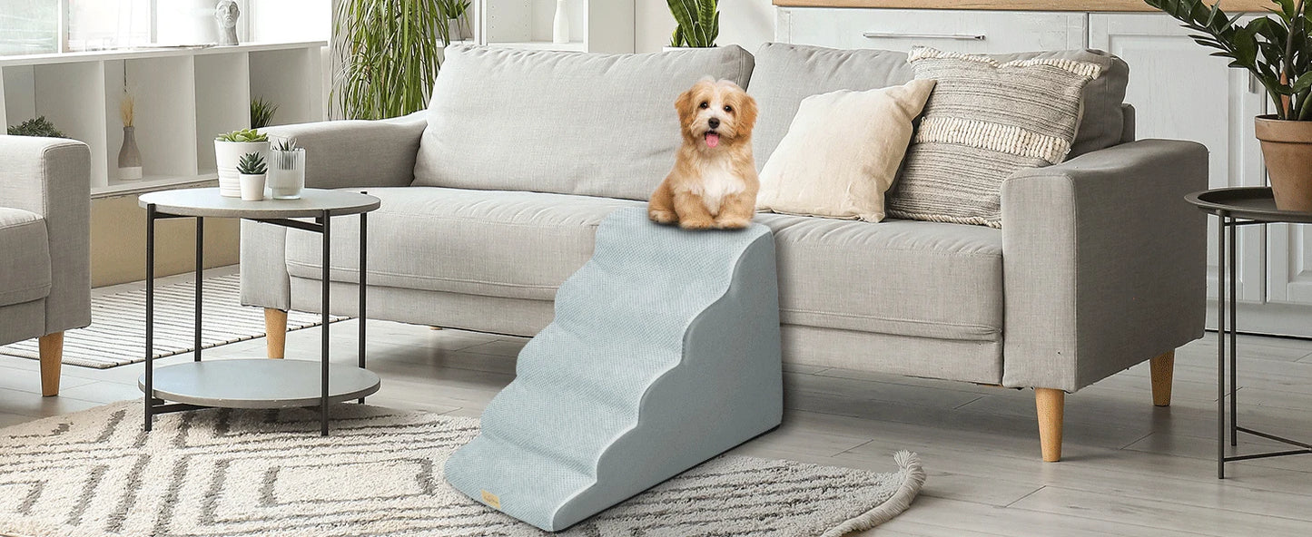 Dog Ramp Step Stairs 5 Steps Pet Stairs for High Beds and Sofa High-Density Sponge Foam Dog Steps with Removable Washable Cover