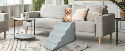 Dog Ramp Step Stairs 5 Steps Pet Stairs for High Beds and Sofa High-Density Sponge Foam Dog Steps with Removable Washable Cover