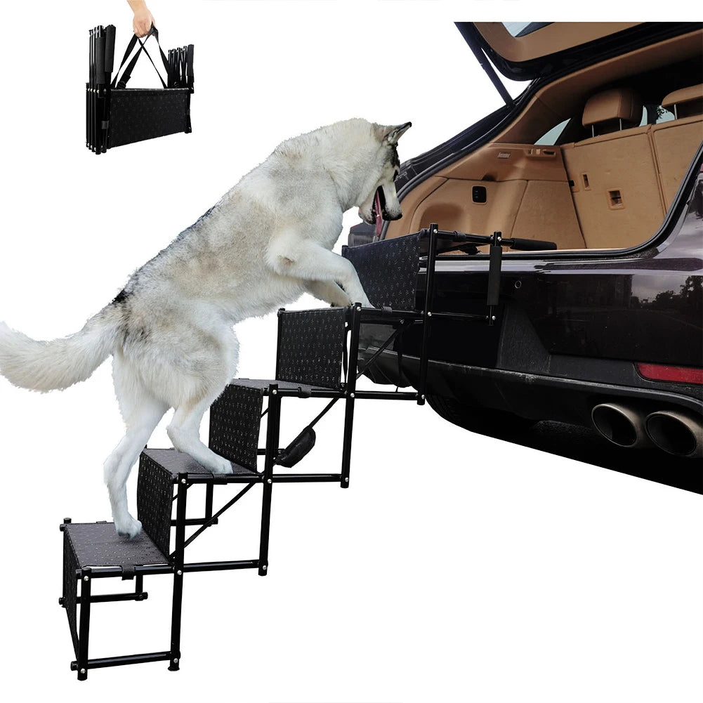 5 Steps Dog Car Ramp for Large Dog Support Up 150 Lbs Foldable Portable Dog Steps