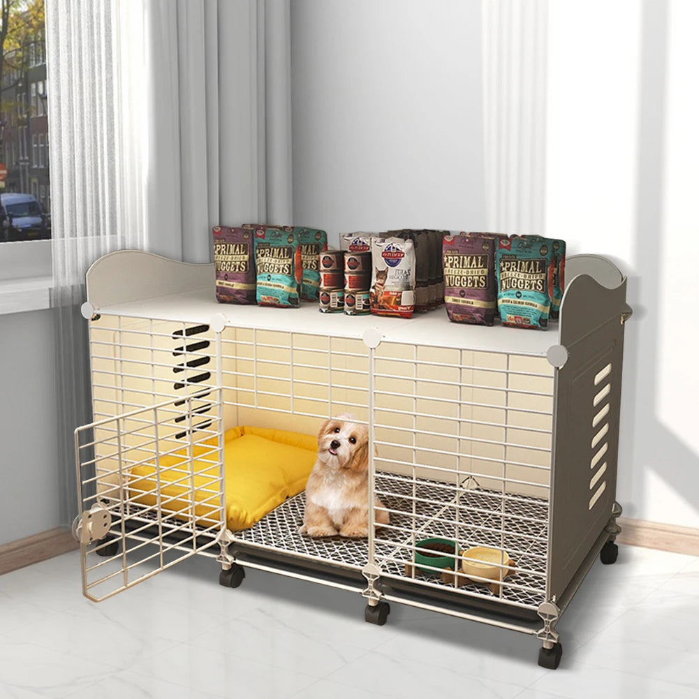 Dog Crate End Table with Wheels & Tray