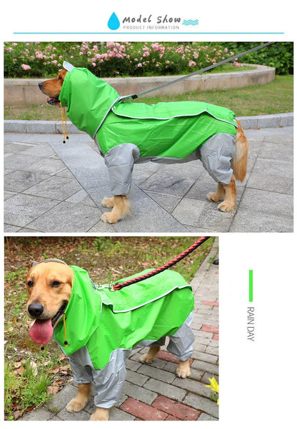 Medium - Large Dog Raincoat, Waterproof, Four Corner Hooded Jacket Poncho