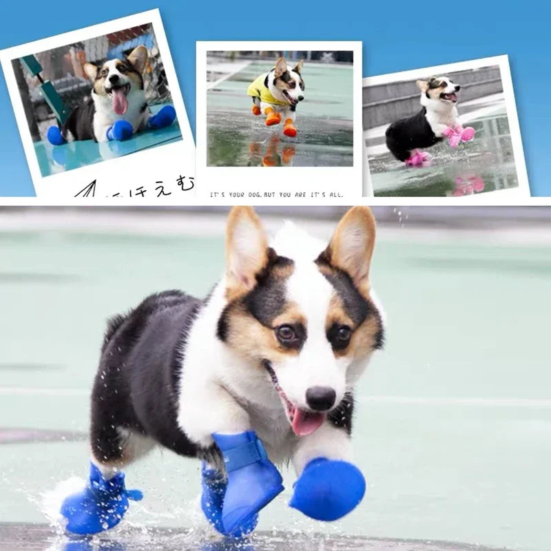 Pet Dog Rainshoes Waterproof Silicone Dog Shoes Anti-skid Boots For Small, Medium & Large Dogs or Cats