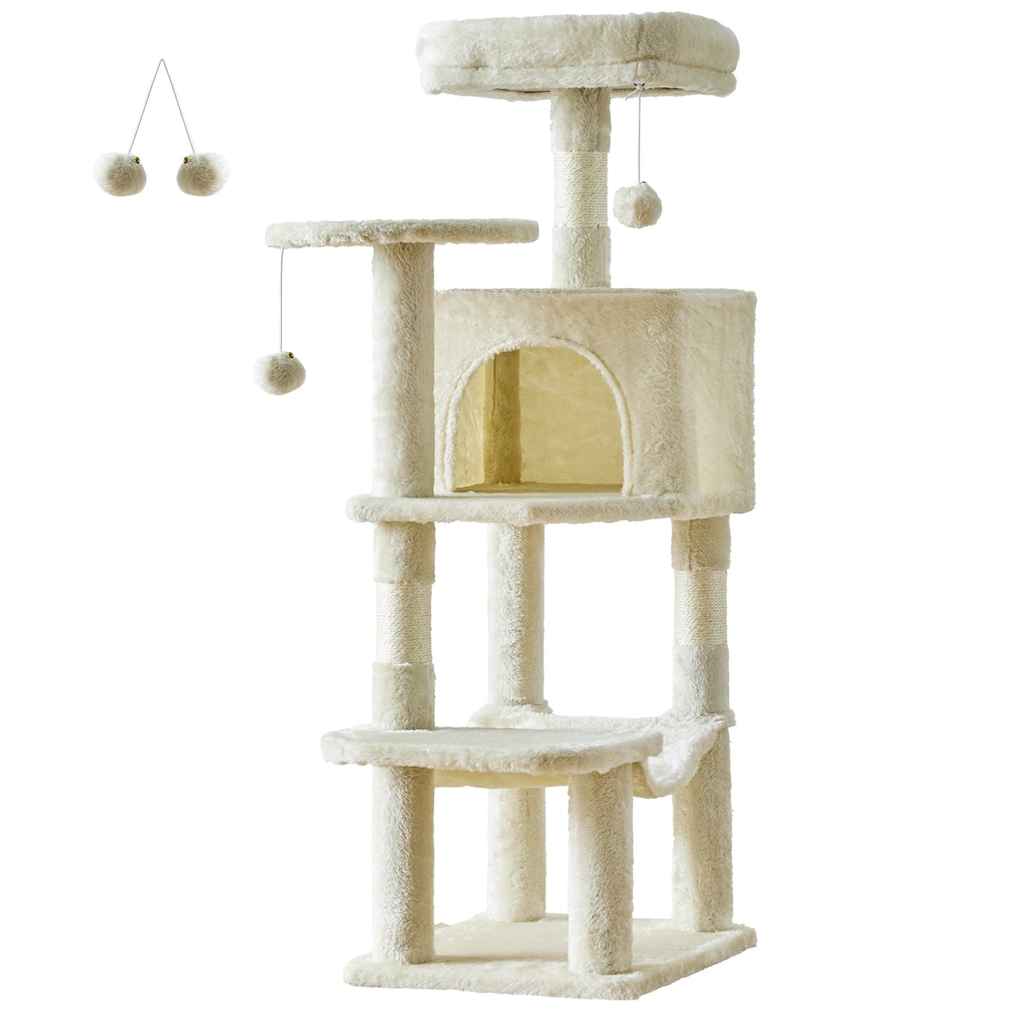 44In Stable Cat Tree Tall Multi-Cat Climbing Tower for Pet Furniture Natural Sisal Scratching Posts