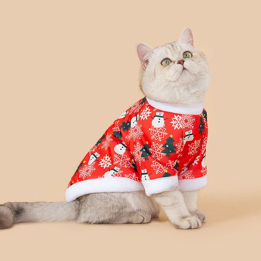 Autumn and winter Christmas pet clothes, comfortable cartoon printed pet cat and dog clothes