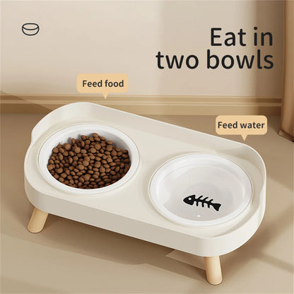 Pet double bowl feeder, adjustable height, cat and dog water dispenser