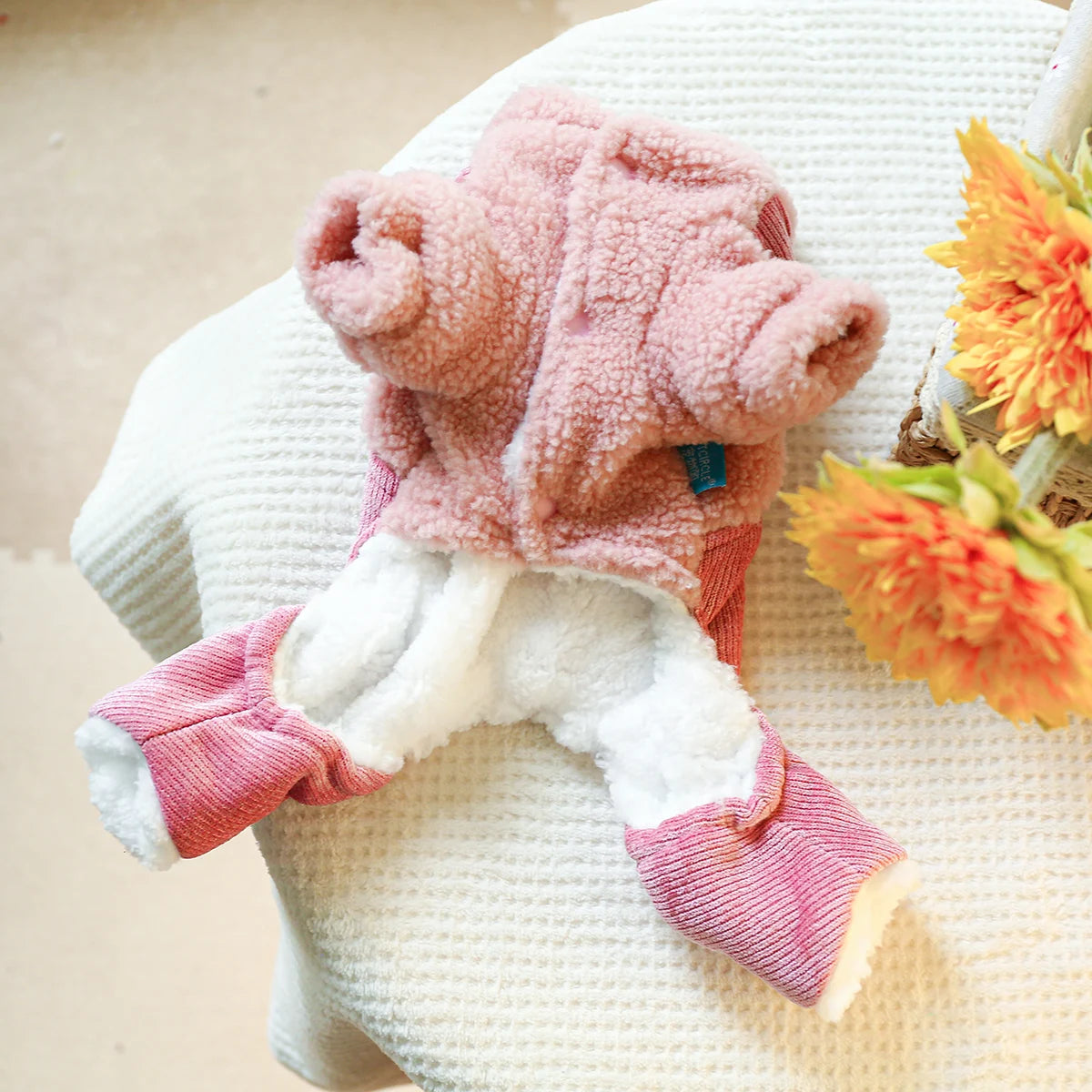 Winter Overall For Dogs Pink Harness / Jacket With Pink Corduroy Pants