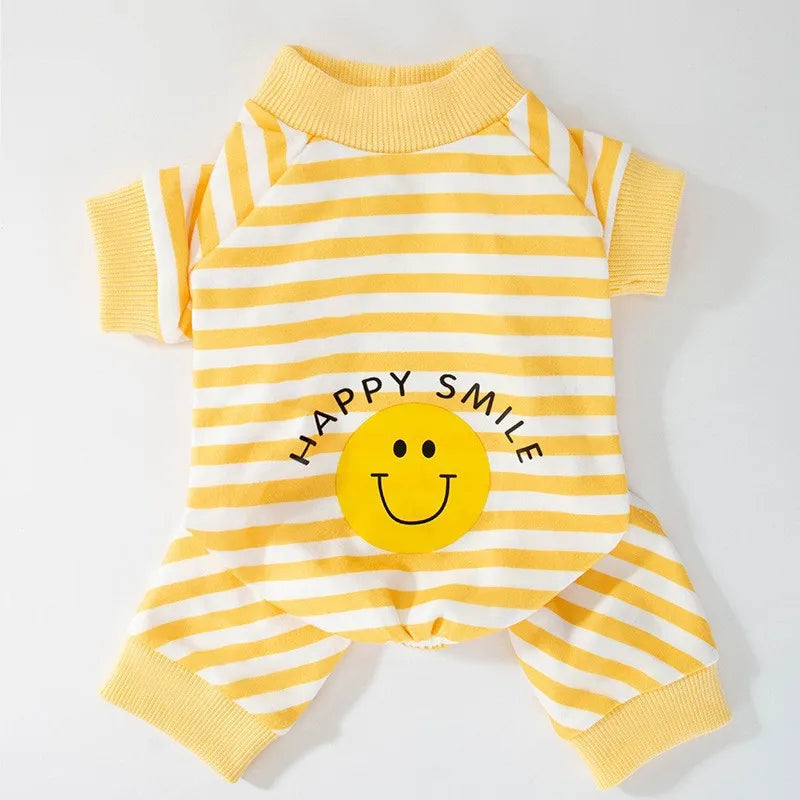 Pet Dog Clothes Striped Smile Print Jumpsuits, Pajamas